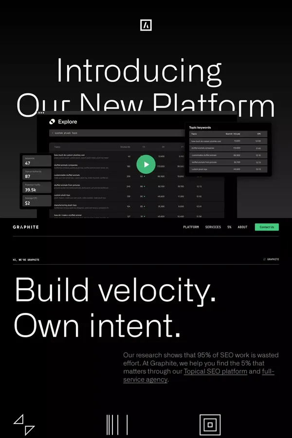 Build SEO Velocity. Own intent // Graphite - Landing design inspiration