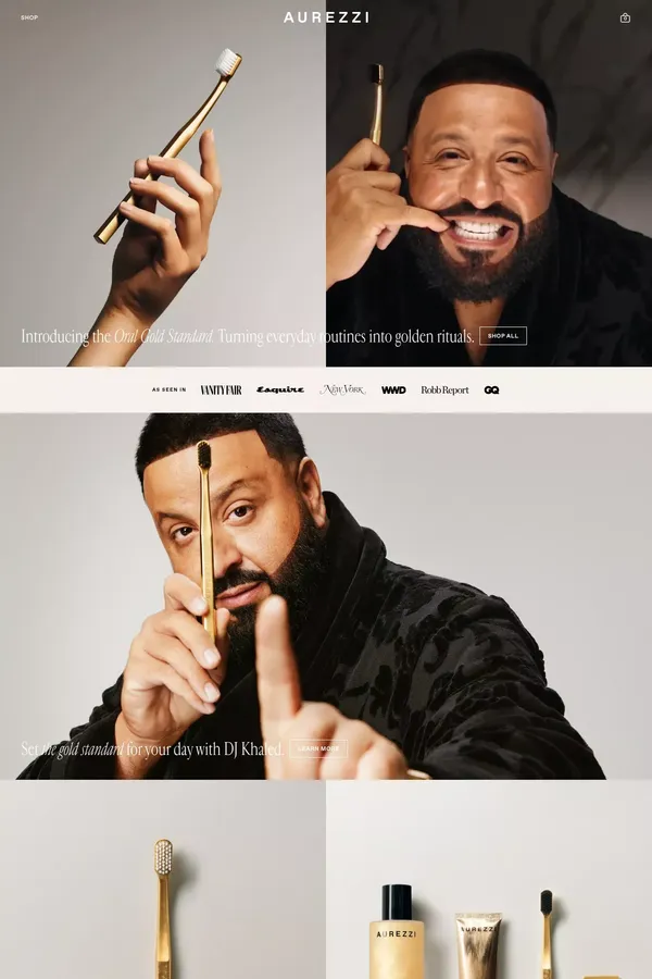 AUREZZI Official Site | ORAL GOLD STANDARD - Ecommerce design inspiration