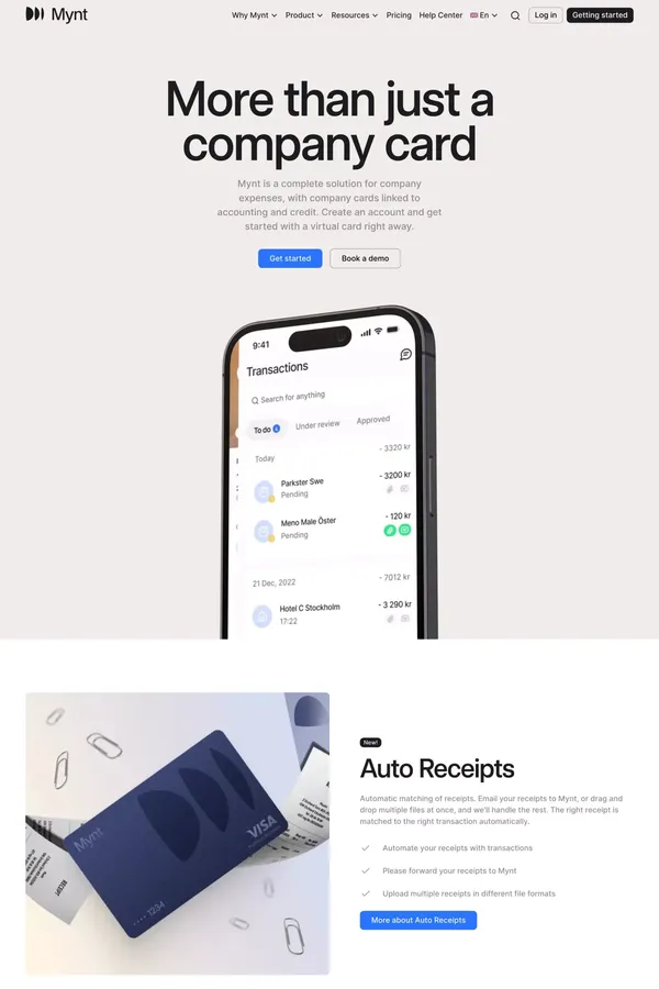 More than just a card | The end-to-end solution for company spending Mynt - Landing design inspiration