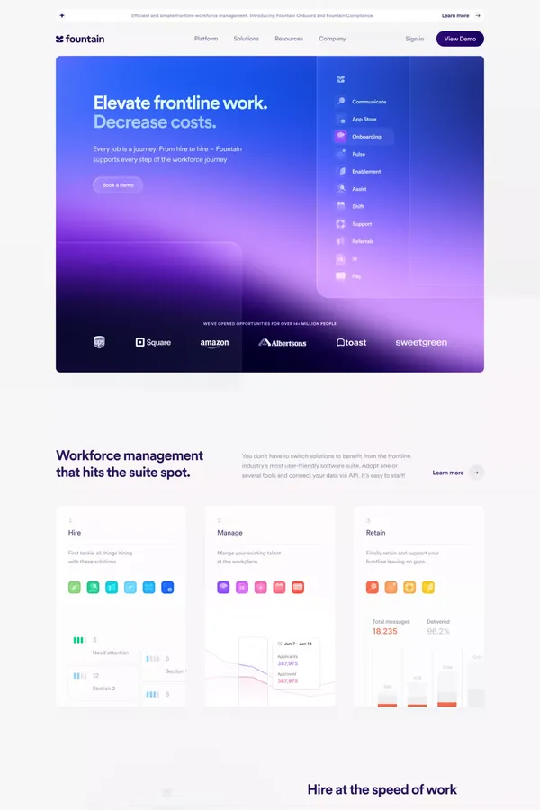 Fountain - Your Frontline Workforce Management Platform - Landing design inspiration