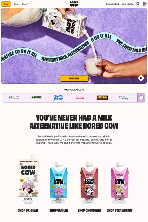 Bored Cow | The first milk alternative to do it all! - Ecommerce design inspiration