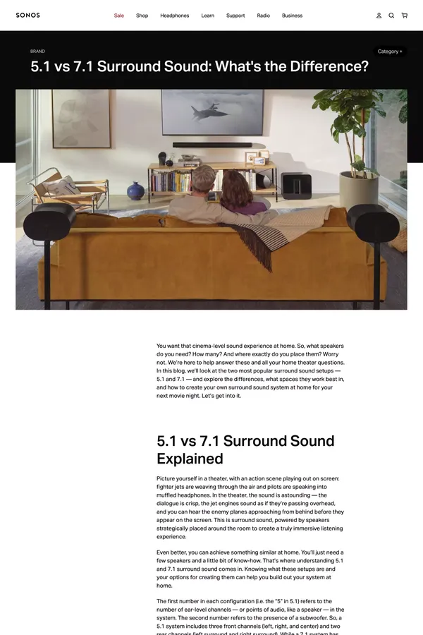 5.1 vs 7.1 Surround Sound: What's the Difference? | Sonos Blog - Blog Post design inspiration