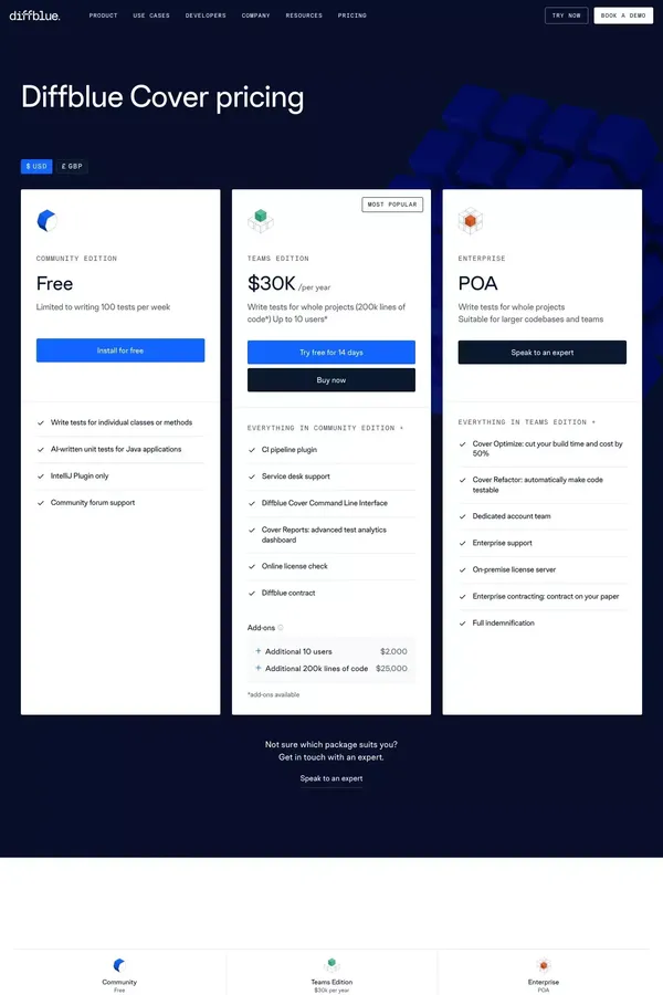 Pricing - Diffblue - Pricing design inspiration