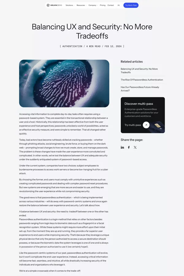 Balancing UX and Security: No More Tradeoffs - Kelvin Zero - Blog Post design inspiration