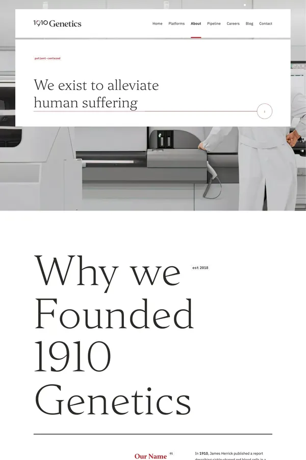 1910 Genetics — Drug Design Powered by AI, Driven by Biology - About Us  design inspiration