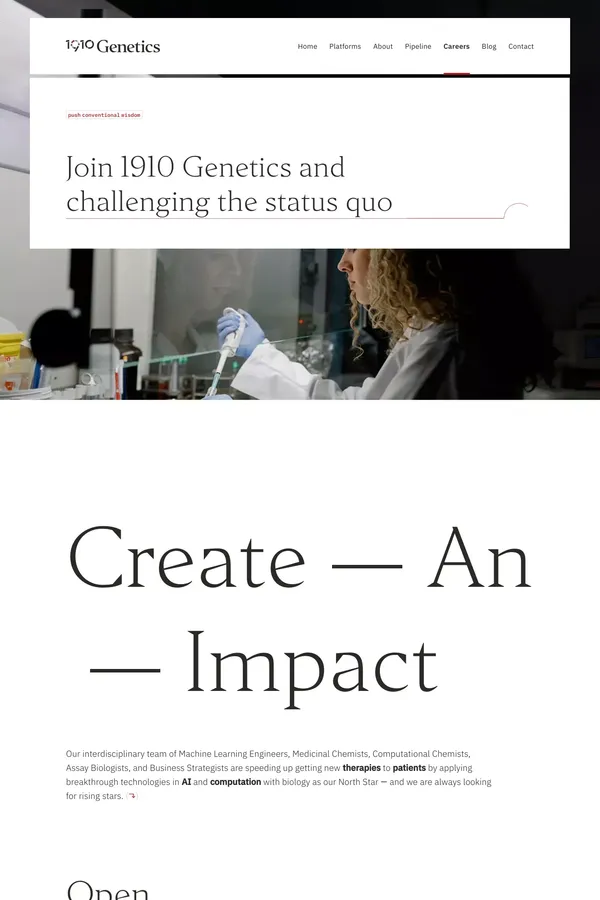 1910 Genetics — Drug Design Powered by AI, Driven by Biology - Career design inspiration