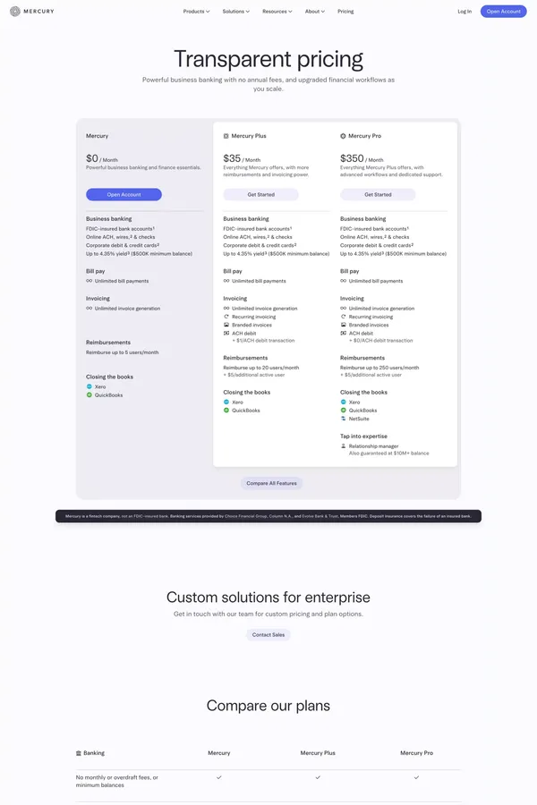 Explore Pricing | Mercury - Pricing design inspiration