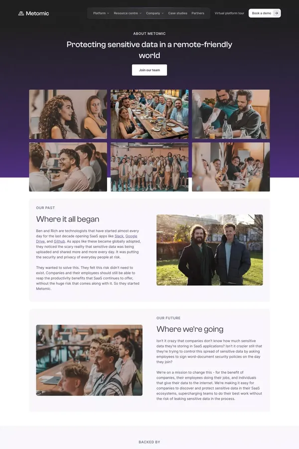 Learn more about the team behind Metomic - About Us  design inspiration