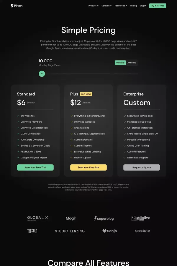 Simple Pricing – Pirsch Analytics - Pricing design inspiration