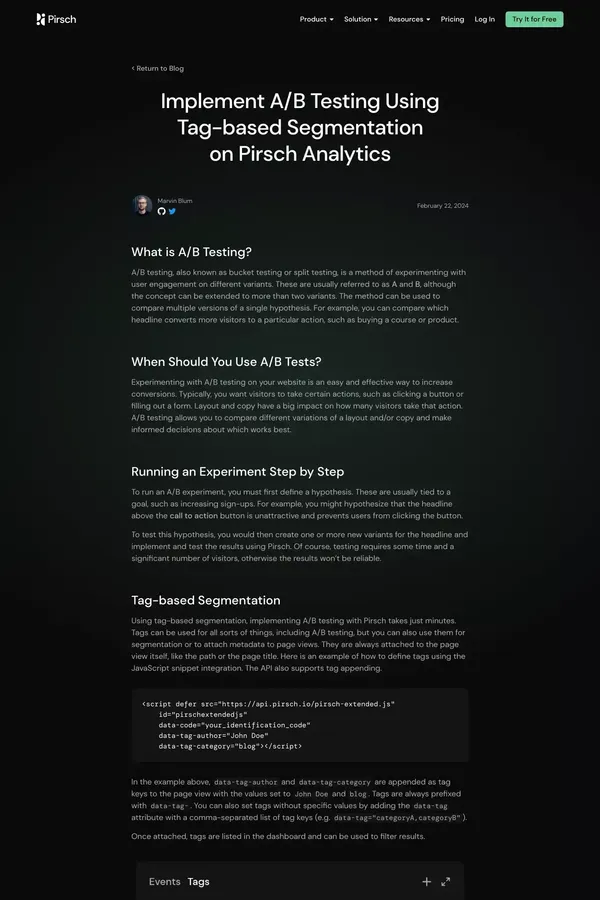 Implement A/B Testing Using Tag-based Segmentation on Pirsch Analytics - Blog Post design inspiration