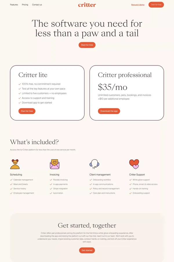Pricing - Critter - Pricing design inspiration
