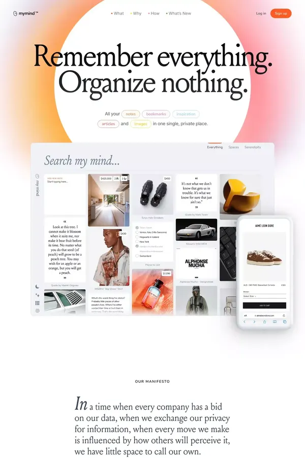 mymind is the extension for your mind. - website design inspiration