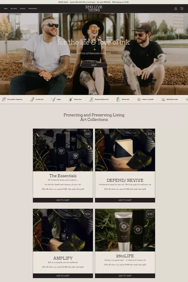 Long Live Tattoos – Tattoo Aftercare Products - Ecommerce design inspiration
