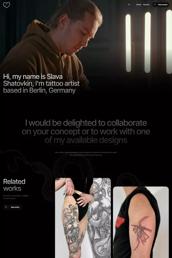 Tattoo artist Slava Shatovkin - Portfolio design inspiration