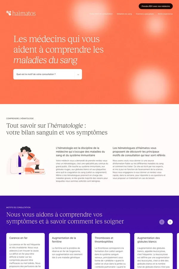 HAIMATOS - Centre d'hÃ©matologie Paris, MÃ©decins HÃ©matologues - Landing design inspiration