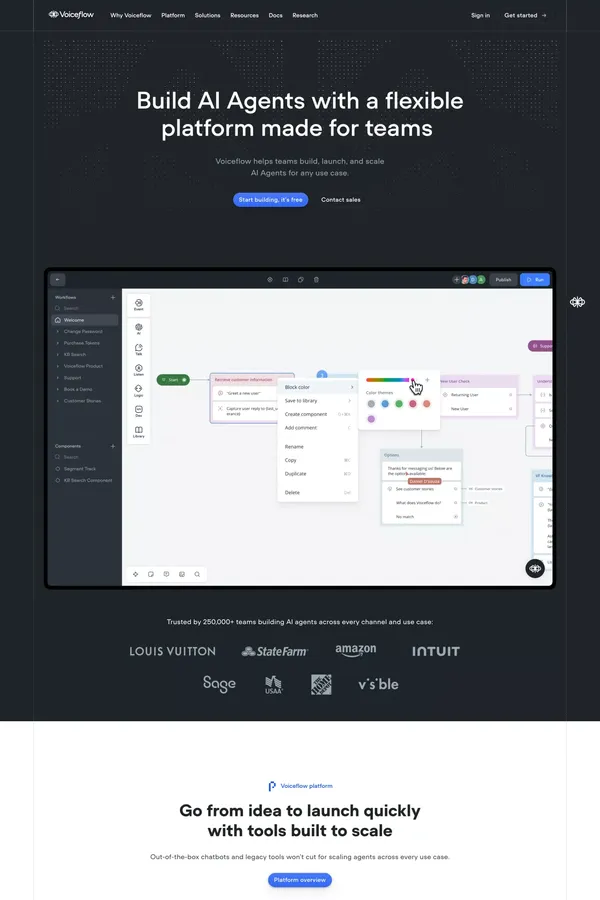 Voiceflow | Build Impactful AI Agents - Landing design inspiration