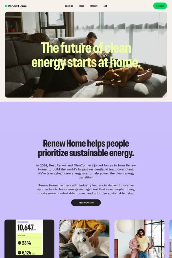 Renew Home | An energy management solution for modern homes - Landing design inspiration