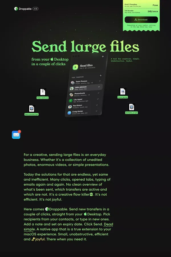 Droppable - Send large files from your Mac Desktop - Landing design inspiration