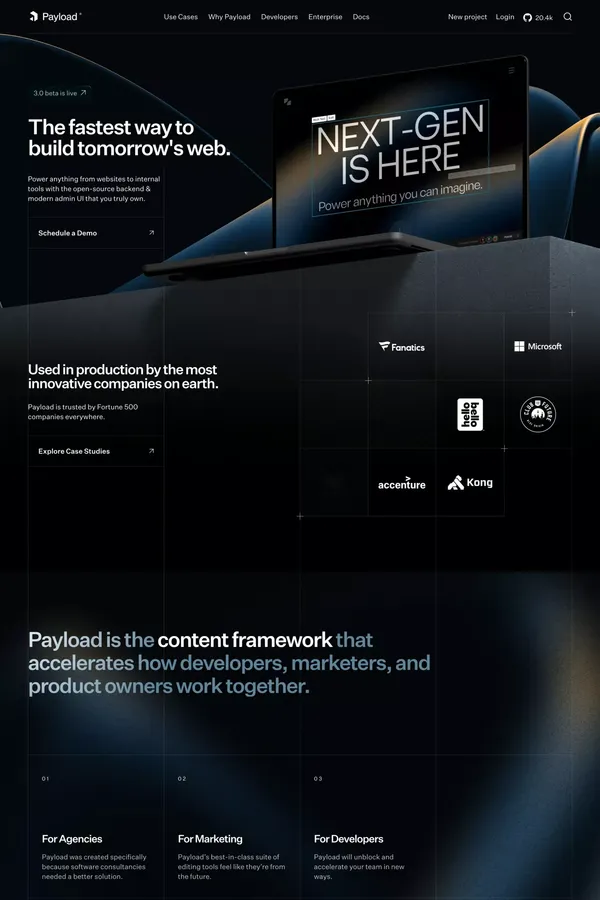 Payload: The fastest growing open-source headless CMS - Landing design inspiration