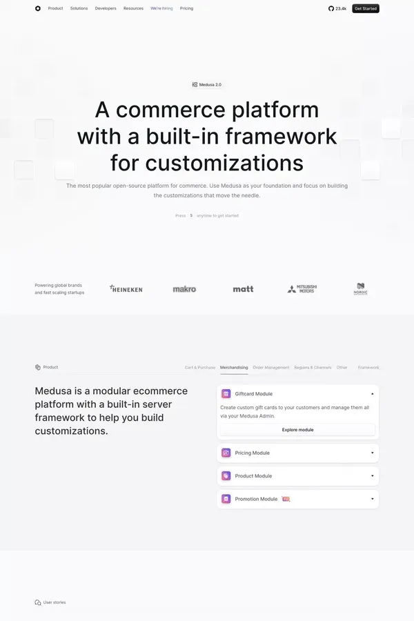 Medusa - Building blocks for digital commerce - Landing design inspiration