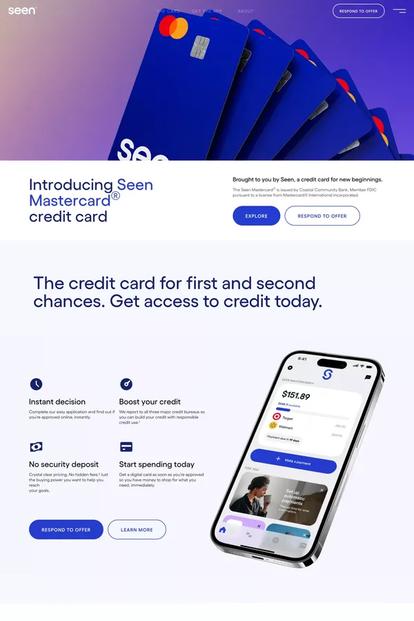 Seen | Build Credit with the Seen Mastercard Credit Card - Landing design inspiration