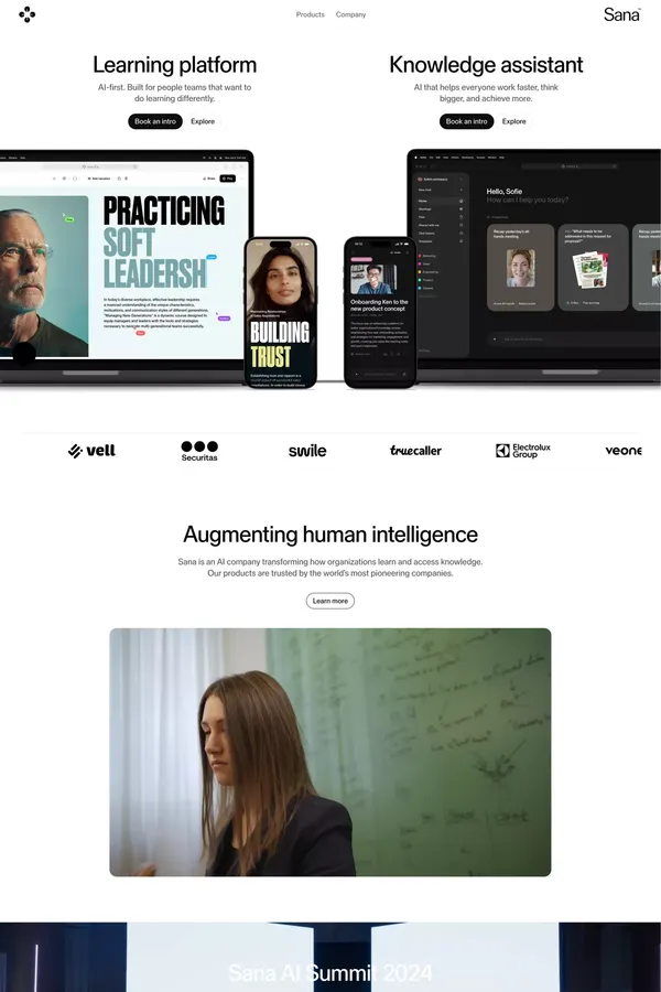 Unlocking knowledge with AI | Sana - Landing design inspiration