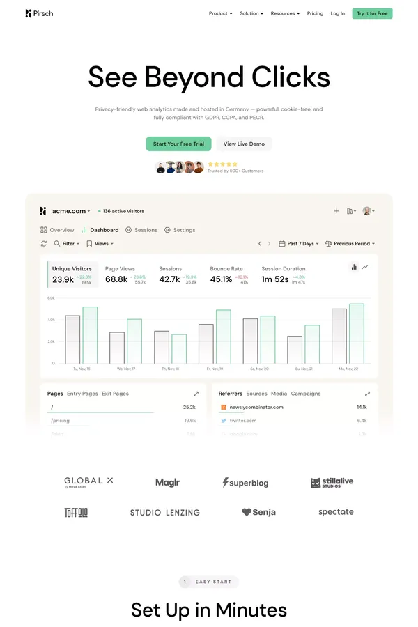 Pirsch – The Best, Privacy-friendly Google Analytics Alternative - Landing design inspiration