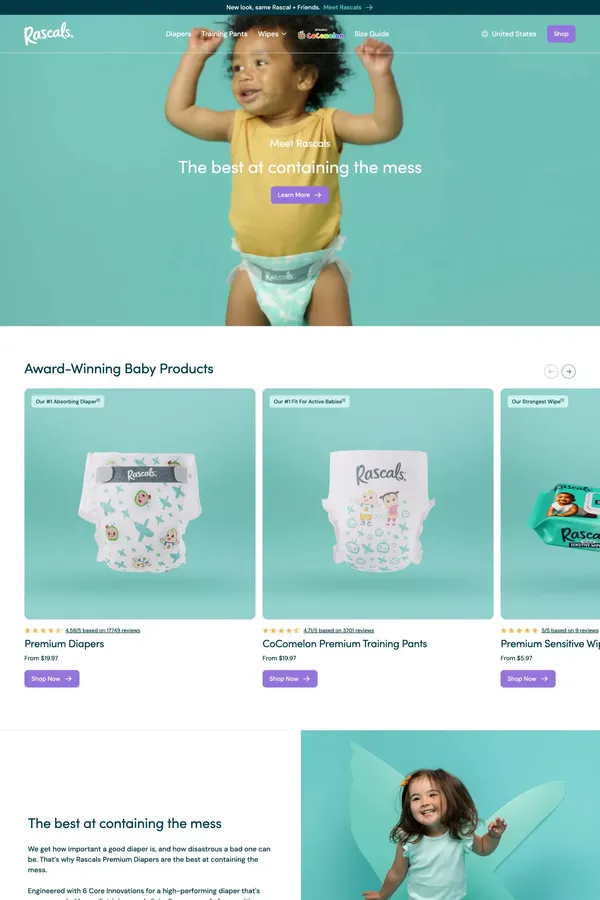 Rascals Premium Diapers, Training Pants and Wipes