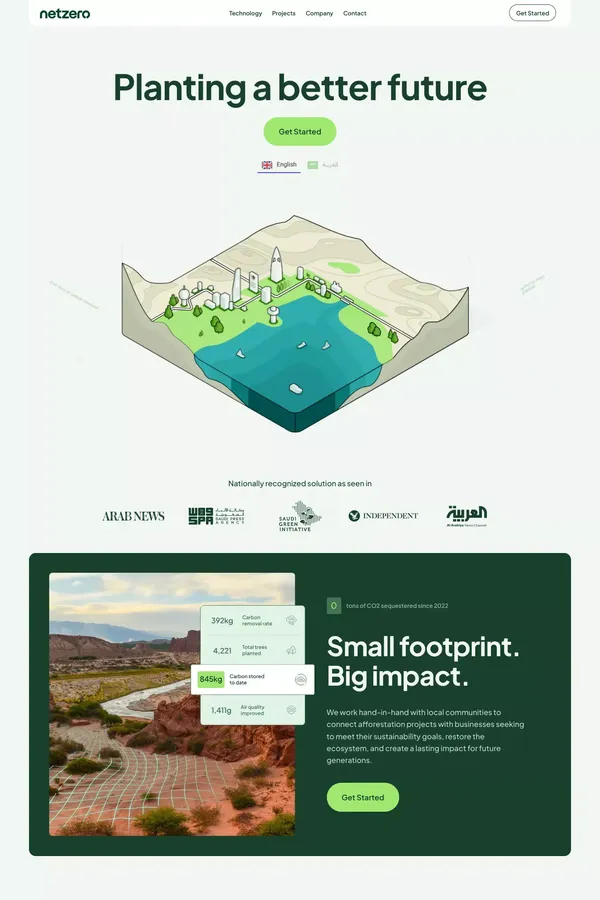 Netzero | Sustainable Afforestation Solution - Landing design inspiration