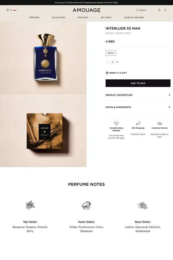 Amoauge | Interlude 53 Exceptional Extrait – The House of Amouage - Product page design inspiration