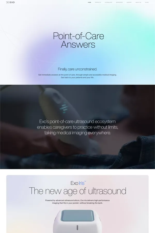 Exo® | Portable Ultrasound Ecosystem for Point-of-Care Answers - Landing design inspiration