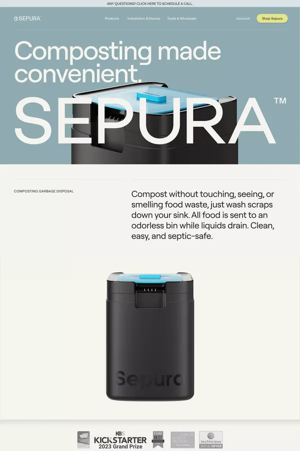 SEPURA | The World's First Composting Garbage Disposal– Sepura Home - Landing design inspiration