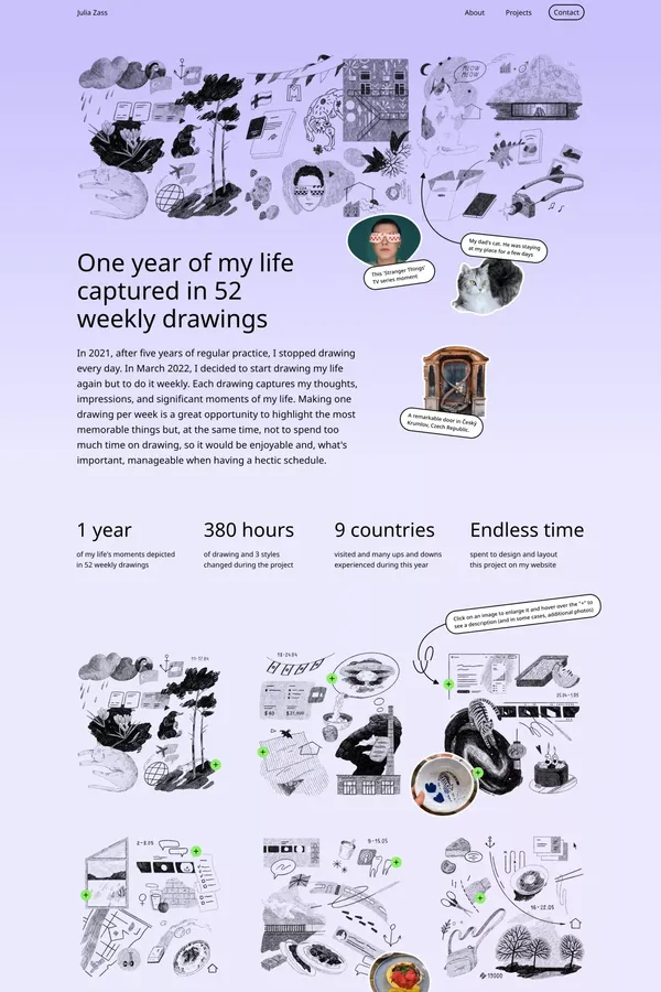 One year captured in 52 weekly drawings by Julia Zass