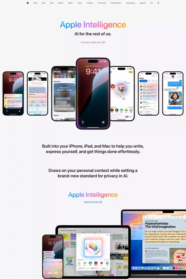 Apple Intelligence Preview - Apple - Landing design inspiration