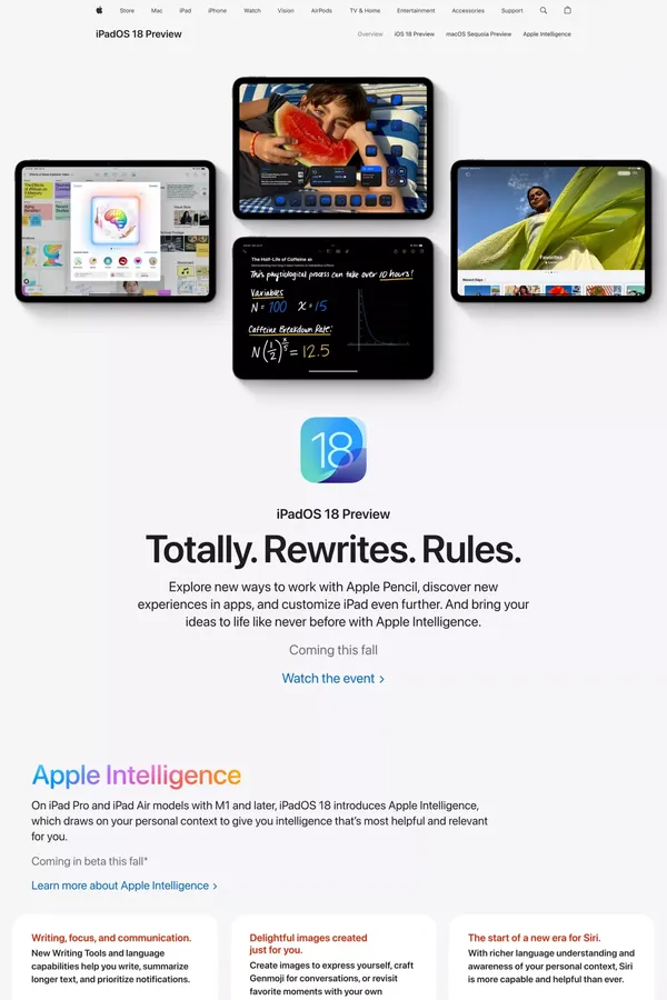 iPadOS 18 Preview - Apple - Landing design inspiration