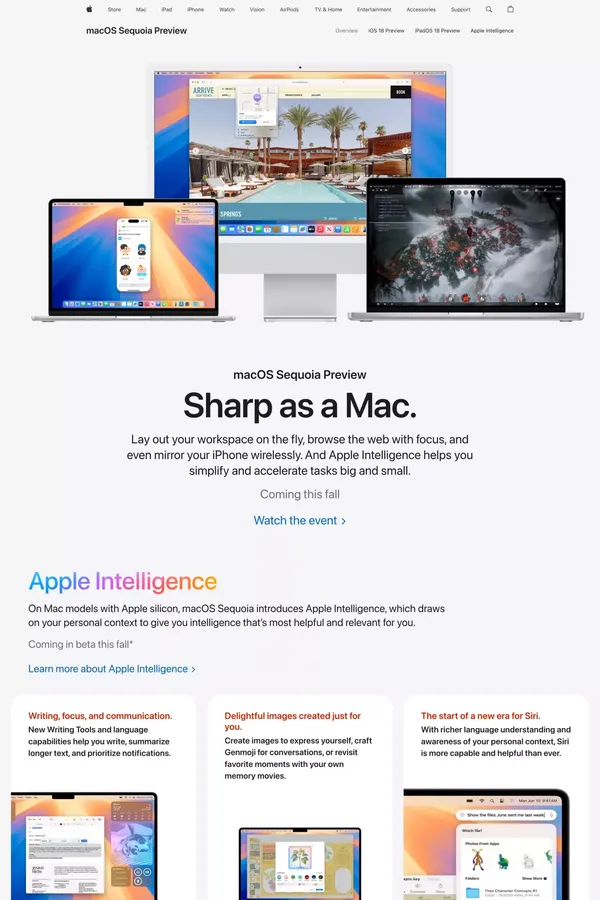 macOS Sequoia Preview - Apple - Landing design inspiration