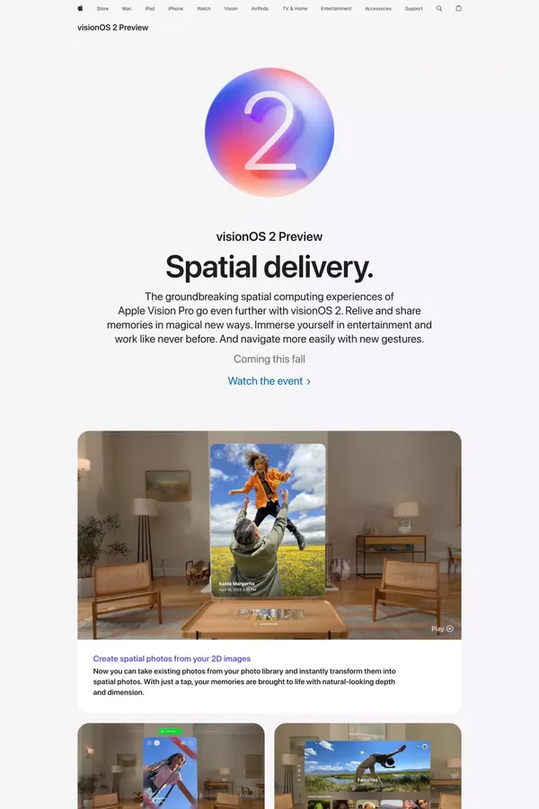 visionOS 2 Preview - Apple - Landing design inspiration