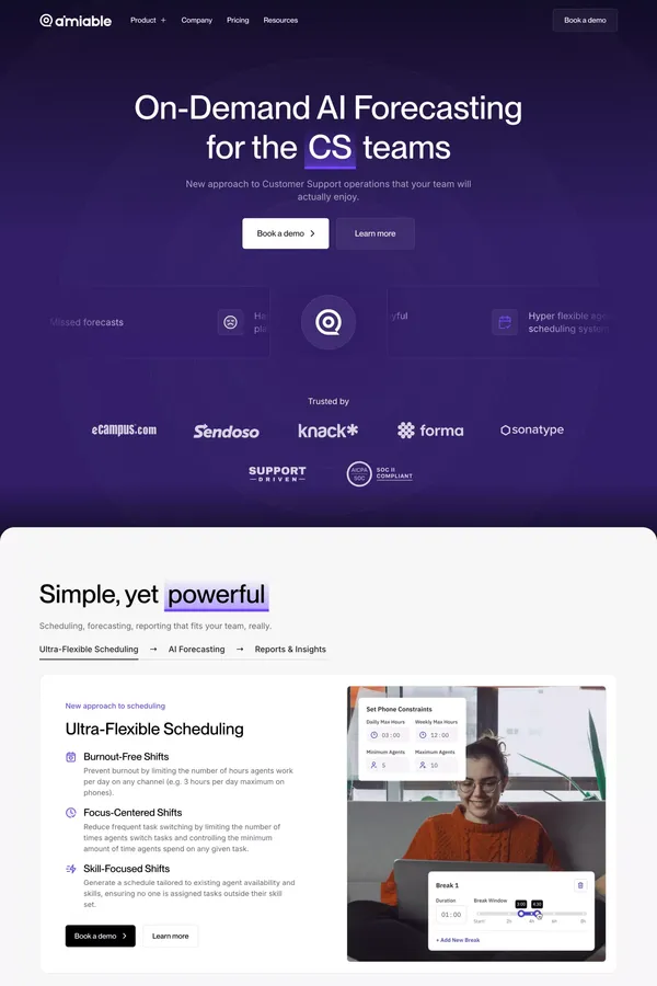 Aimiable | AI driven Customer Support Operating System - Landing design inspiration