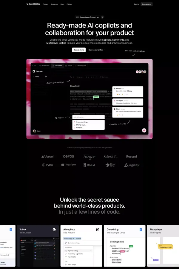 Liveblocks | Unlock collaboration in your product - Landing design inspiration