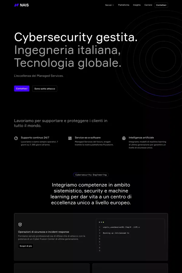 Nais | Cybersecurity gestita. - Landing design inspiration