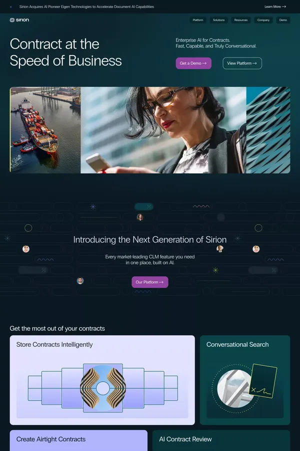 Sirion: The leader in AI contract management software - Landing design inspiration