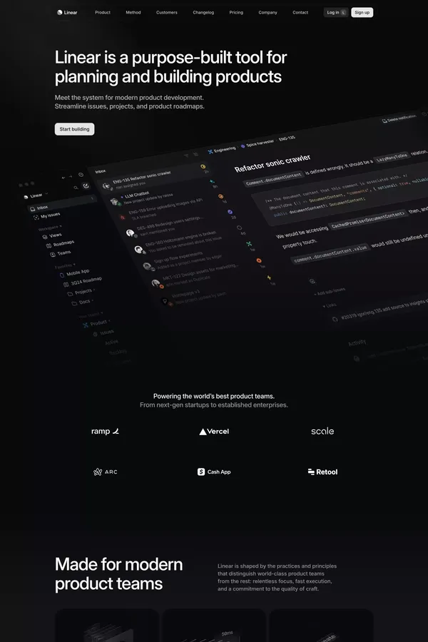 Linear – Plan and build products - Landing design inspiration