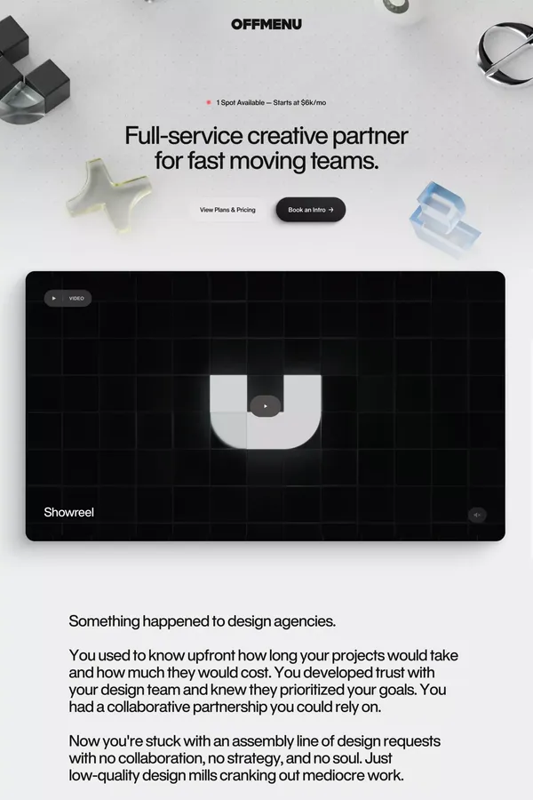 OFF MENU | Full-Service Creative Partner for Fast Moving Teams - Landing design inspiration