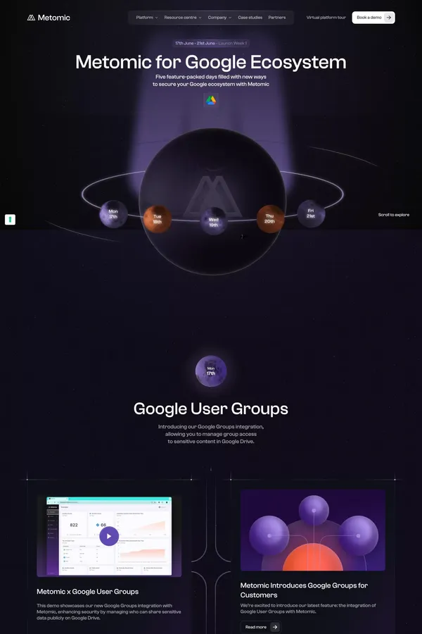 Metomic for Google Ecosystem | Launch Week - Landing design inspiration
