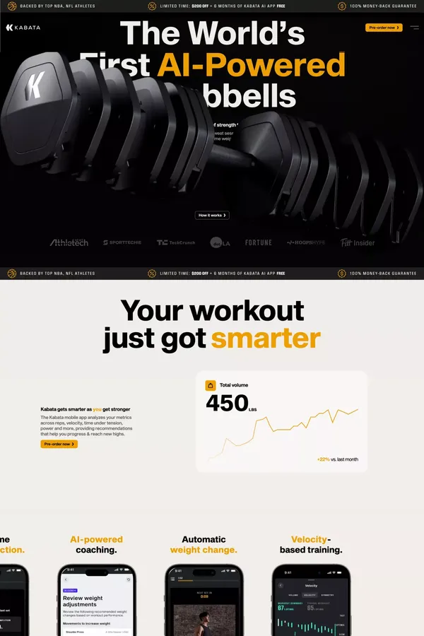 Kabata | The World's First AI-Powered Dumbbells - Landing design inspiration