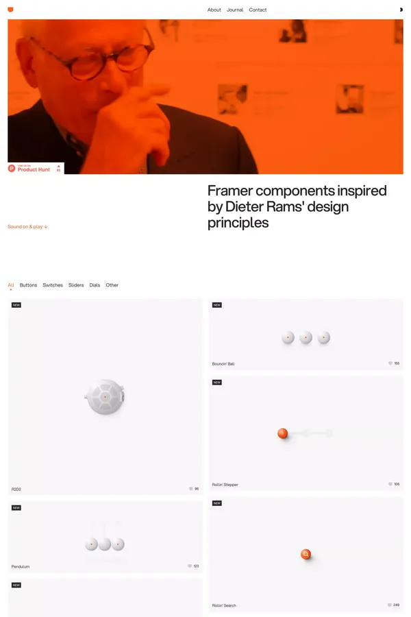 Drams - Framer components inspired by Dieter Rams' principles - Template design inspiration