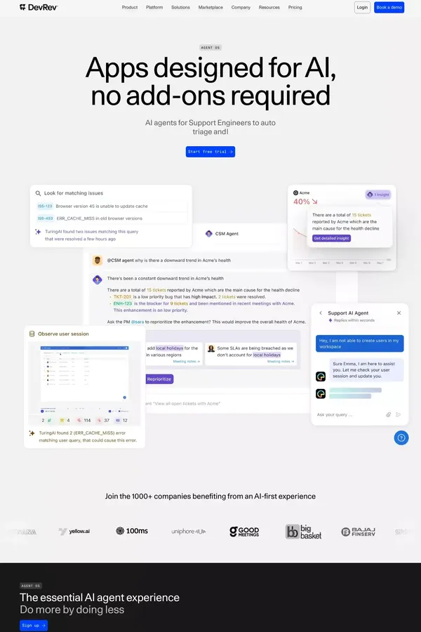 DevRev AgentOS | Your Copilot For Software - Landing design inspiration