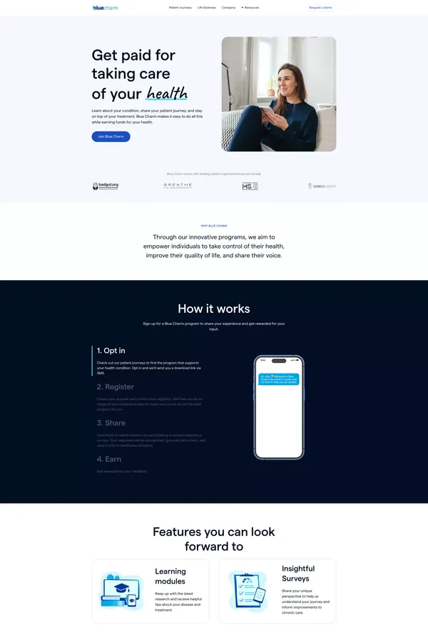 Blue Charm —  Digital Health for Life Sciences Companies - Landing design inspiration