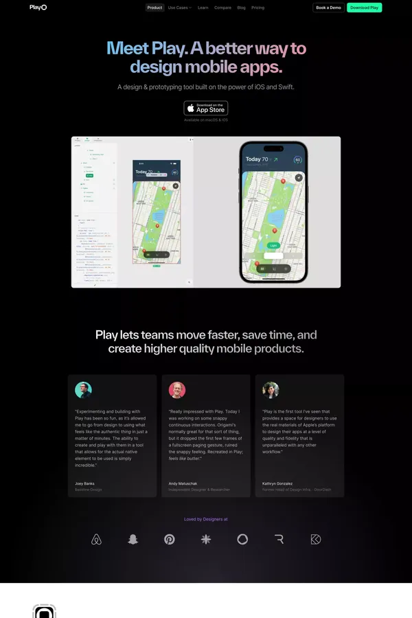 Play · Design mobile apps with the power of iOS & SwiftUI - Landing design inspiration
