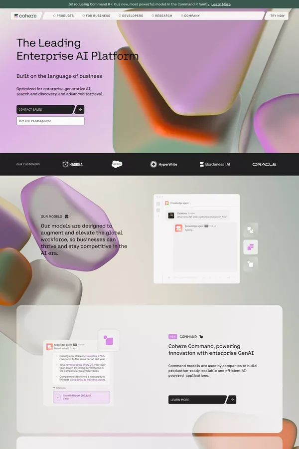 Cohere | The leading AI platform for enterprise - Landing design inspiration